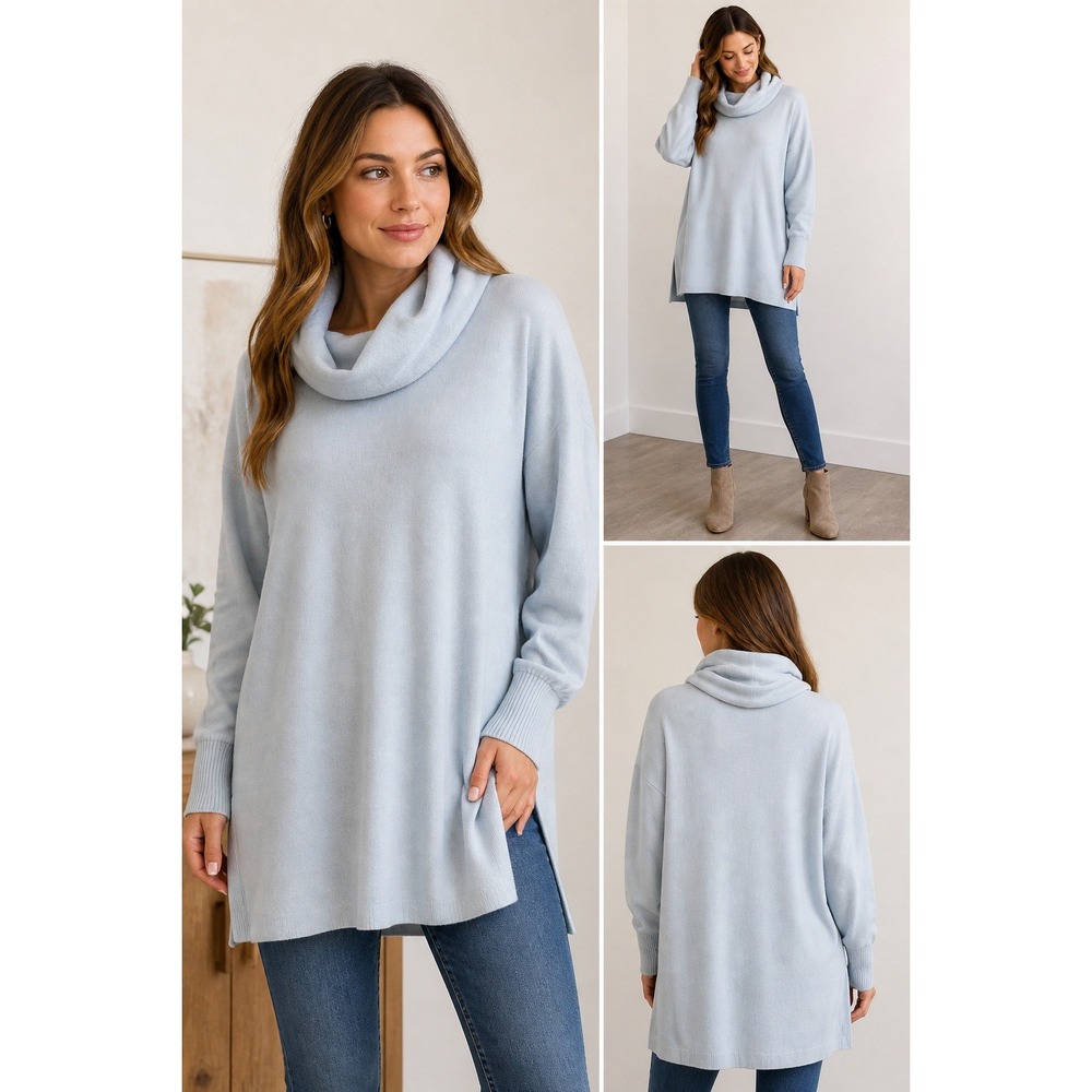 Maeve Anthropologie Blue Cowl Neck Tunic Sweater XL Cozy Knit